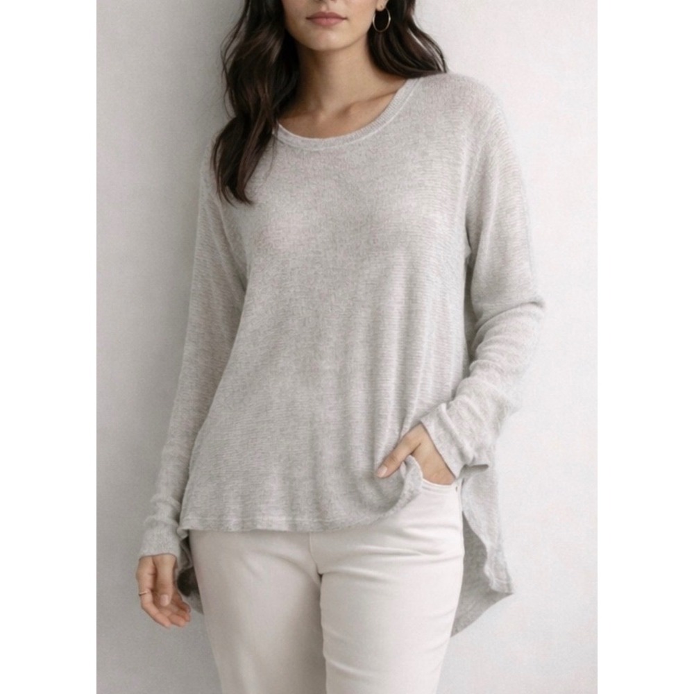 Joah Brown Stretch Knit Tunic Length Tee S/M Heathered Gray Lightweight